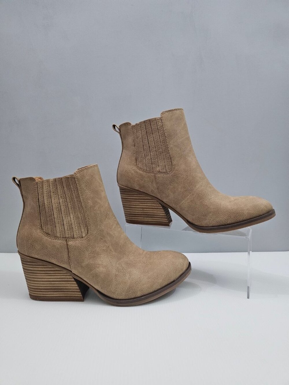 Korks By Kork Ease Hadley Ankle Boot Women 11 Natural Chelsea Western Block Heel - Picture 3 of 13